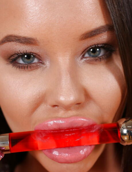 Excellent american dark-haired youthful Rachele Richey in sexy underwear showing big tits and puting a toy in her pussy 